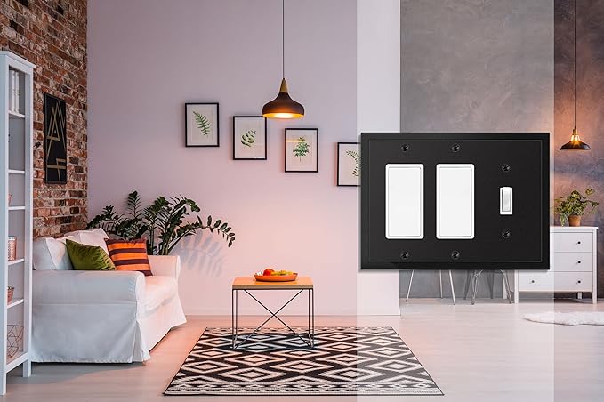 Henne Bery Modern Edge Decorative Wall Plate Switch Plate Outlet Cover, Durable Solid Zinc Alloy (Single Toggle/Double Decorator, Matte Black)