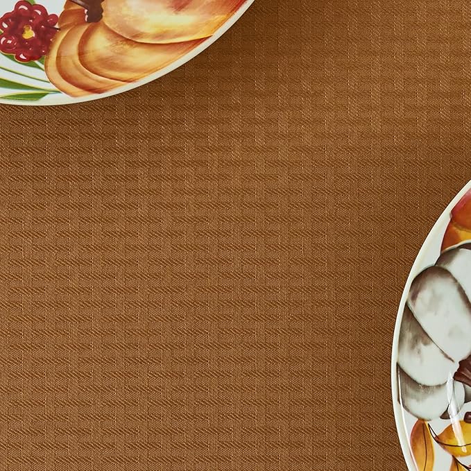 maxmill Tablecloth Weaved Texture Pattern Rectangular Tablecloth Water Resistance Antiwrinkle Spillproof Soft Table Cloth for Fall Harvest Thanksgiving Parties Holiday Dinners, 52x 108 Inch, Amber