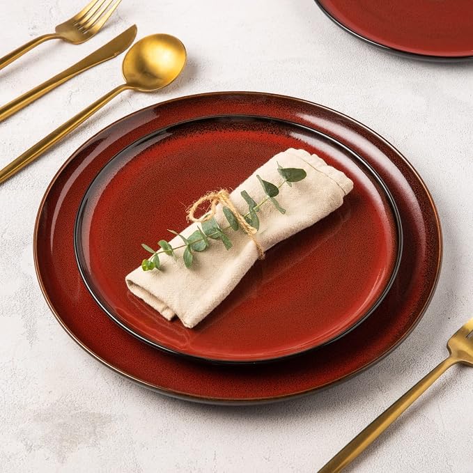 LERATIO Ceramic Plate Set of 6, 8.5 Inch Reactive Glaze Salad Plates | Modern - Image 7
