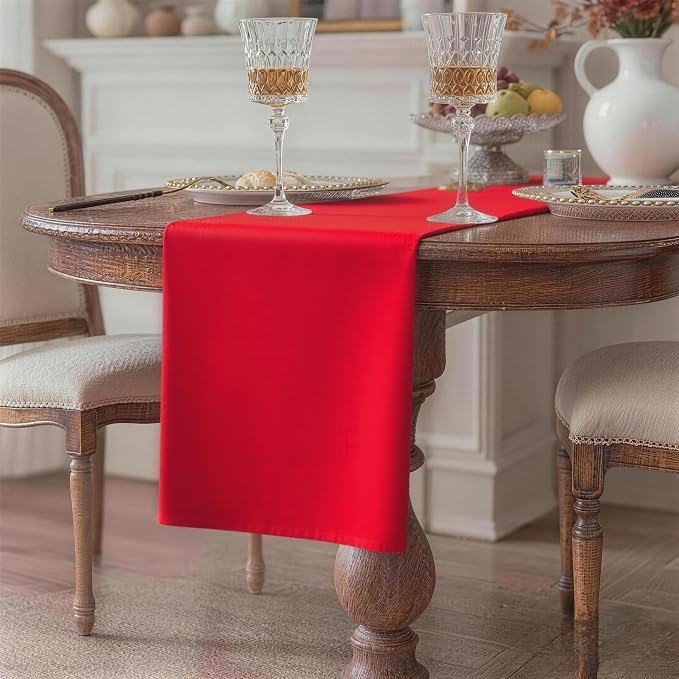 Red Table Runner, Waterproof Washable Runners 90 Inches Long | Reusable 12x90 - Image 2