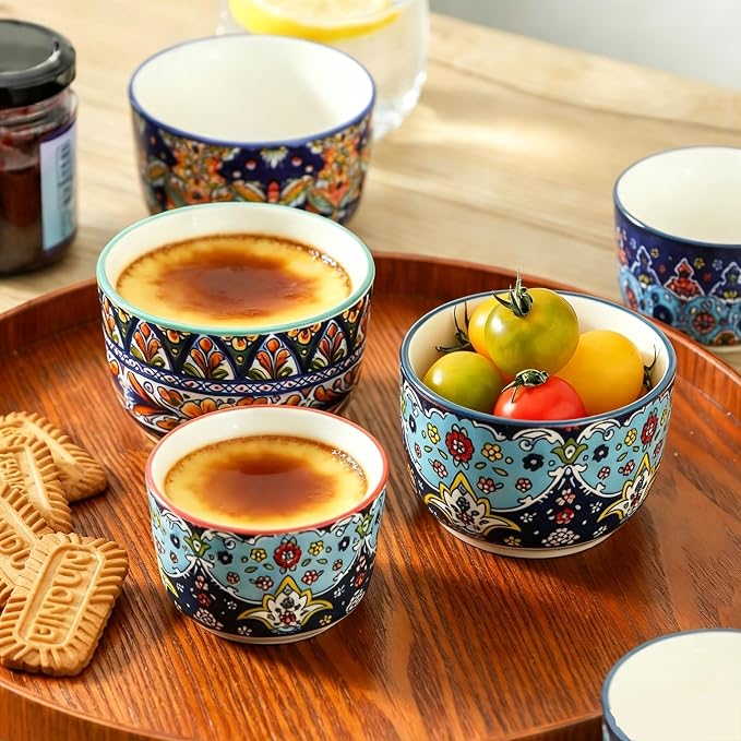 8 oz Ramekins Oven Safe Set of 6, Ceramic Sauce Cups, Bohemian | Ideal - Image 3