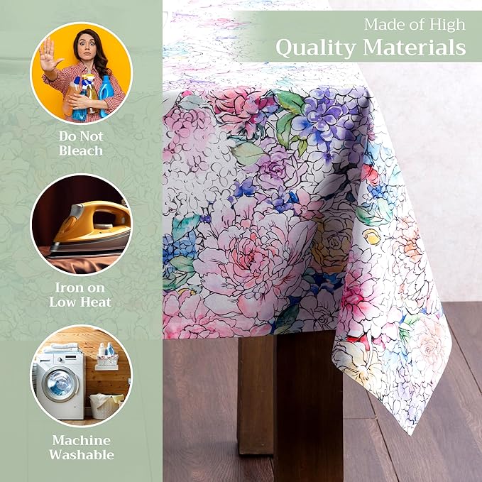 Maison d' Hermine Table Cloth Rectangle Table 100% Cotton 60 x 90 Inches Tablecloth Reusable Decorative for Dining Room Farmhouse Home Valentines Day Decorations Spring Summer - Floral Love