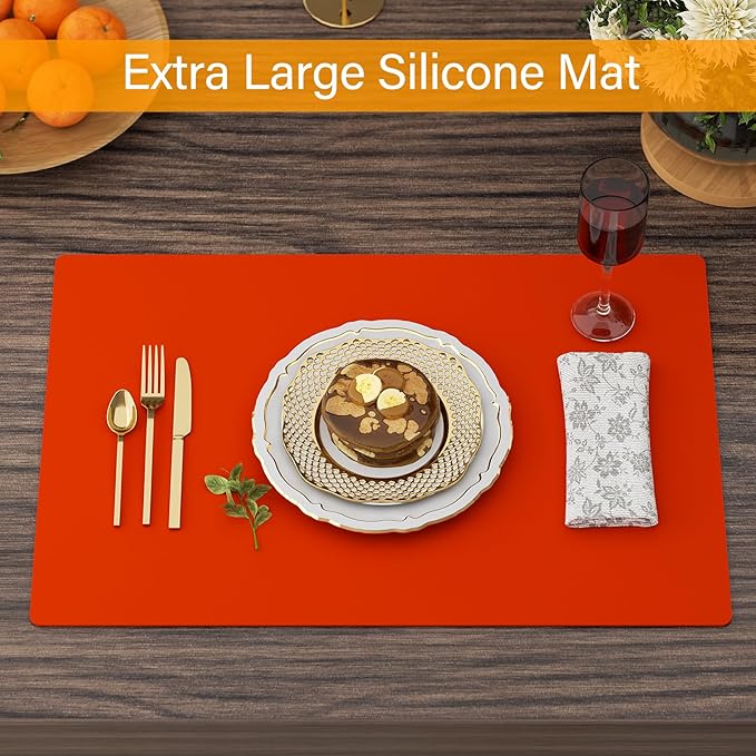 2-Pack Extra Thick Silicone Counter Mats - 24”x16” Large Heat Resistant Kitchen Countertop Protector, Non-Slip Hot Pad Trivet for Air Fryer, Hot Pots & Pans, Coffee Maker(Orange)