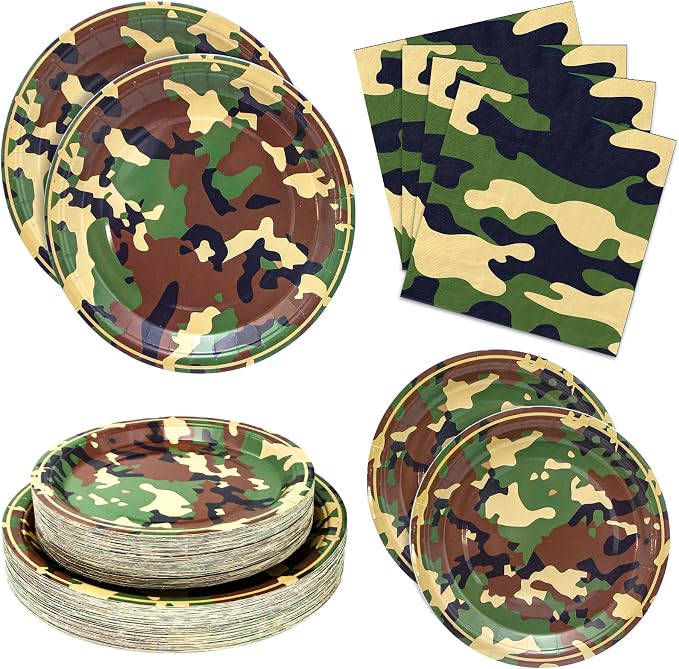 180PCS Camo Paper Plates and Napkins Party Supplies Serve 60, | Disposable by Osonm