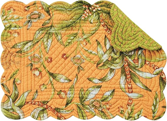 C&F Home Barbados Sunset Flowers Vintage Quilted 100% Cotton Set of 6 Placemats 13" x 19" Coastal Beach House Nautical Home Kitchen Dinner Dining Table Tabletop Reversible Machine Washable Scalloped