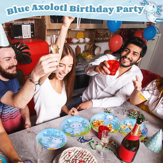 Gerrii 60 Pcs Axolotl Birthday Party Decorations 7 Inch Blue Axolotl Plates - Image 4