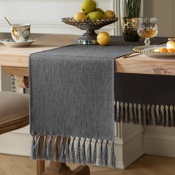 Graphite Grey Table Runners 108 Inches Long, Burlap Linen Style Rustic by ZEEMARTONLINE