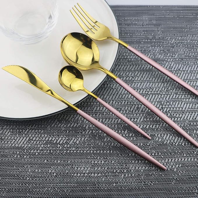 JASHII 30-Piece Stainless Steel Pink Gold Satin Finish Flatware Set - Image 2