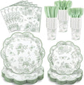 NatNarr 25Set Sage Green Floral Plates and Napkins Bridal Shower Dinnerware | by NatNarr