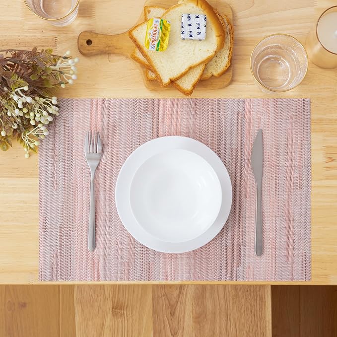 Winknowl Placemats Set of 8, Heat Resistant Stain Resistant Woven Vinyl Insulation Place mats, Durable Washable Elegant Table Mats for Kitchen Dining Table Decor (Misty Rose)