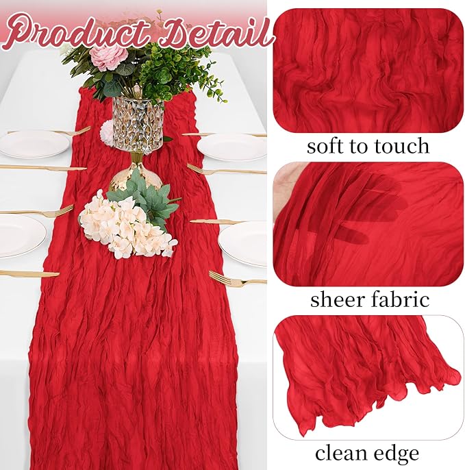8 Pack Red Cheesecloth Table Runners 20x120 Inch Gauze Table Runner 10FT Easter - Image 3