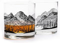 Black Lantern Mountain Panoramic Whiskey Glass Set Set of 2 11oz Heavy Base Old Fashioned Tumblers | Cocktail Glasses with Gift Box