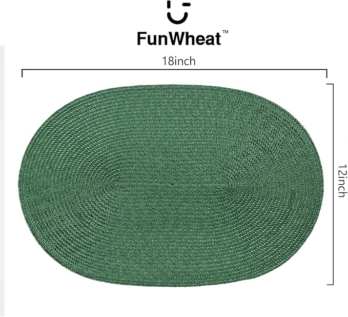 FunWheat Oval Braided Placemats Set of 4 Table Mats for Dining Tables Washable Heat Resistant Place Mats for Indoor Outdoor Use 12 x18 Inch(Oval Black Green, 4pcs)