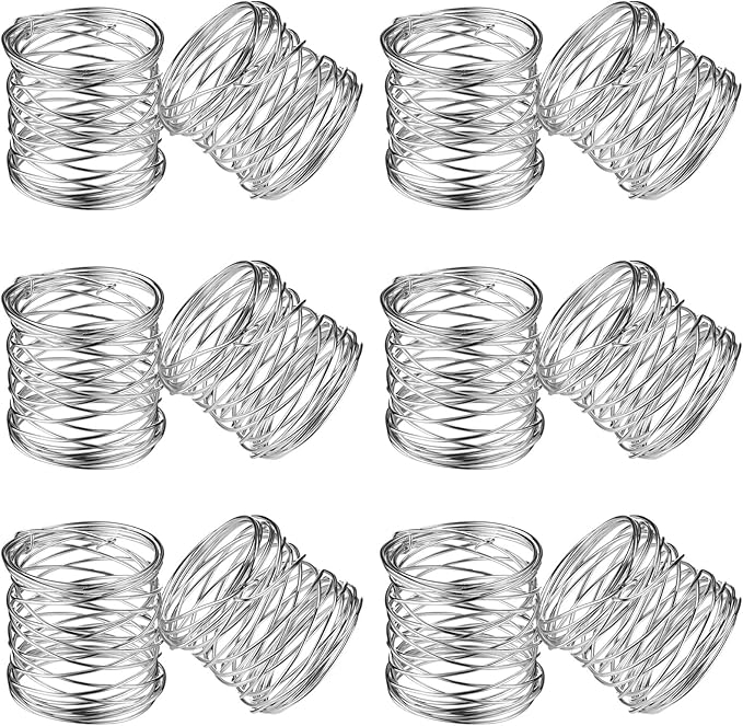 12 Pieces Napkin Rings Holders Handmade Round Mesh Heavy Duty Metal Napkin Rings Holder for Dinner Decoration Dining Table Parties Wedding Christmas(Silver)