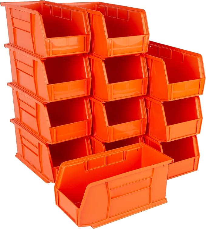 Hudson Exchange 11" x 5-1/2" x 5" (12 Pack) Plastic Stackable Storage Bin and Hanging Container, Orange
