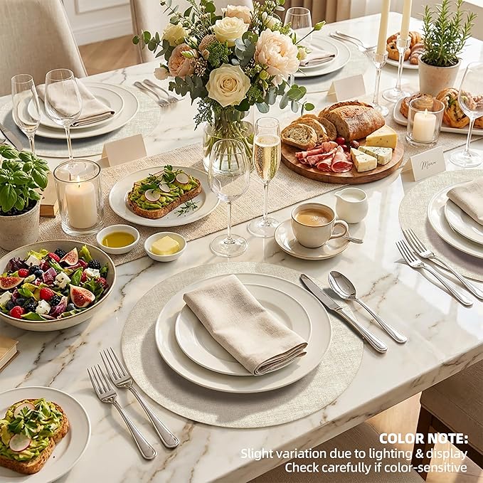 15 inch Faux Leather Round Placemats Set of 4 Non-Slip Washable Wipeable Table Mats, Heat Resistant Waterproof Oilproof Place Mats for Kitchen, Dining, Party, Indoor, Outdoor Beige