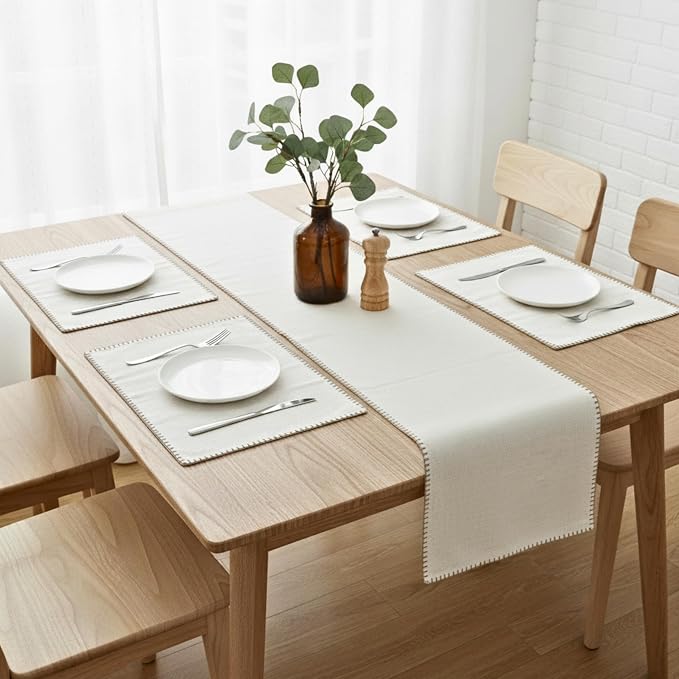 Cotton Table Runner 72 inches Long Decorative Stitched Edge Kitchen Table - Image 8