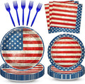 100 Pcs American Flag Party Supplies Set, Serves 25 – Disposable Patriotic by Merriva