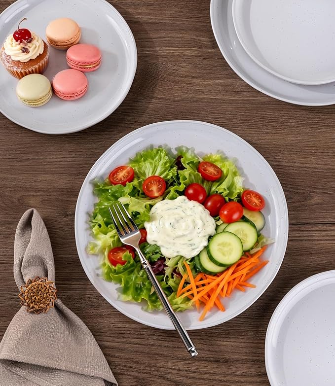 AmorArc Ceramic Dinner Plates Set of 6,10.5 Inch Stoneware Plates Set for Dinner, Elegant Dish Set with Rustic Terracotta Underside, Microwave & Dishwasher Safe, White