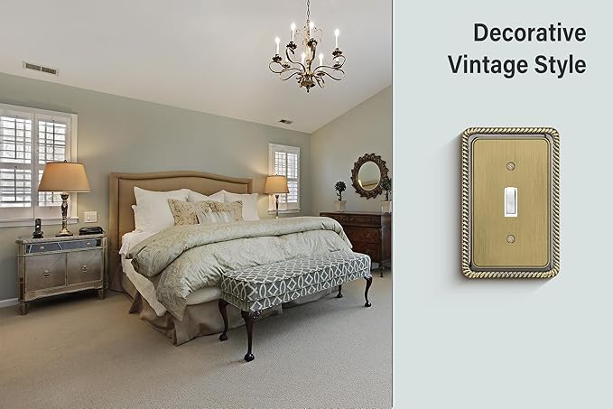 Henne Bery Rope Edge Decorative Wall Plate Switch Plate Outlet Cover (Single Toggle, 2 Pack, Antique Brass)