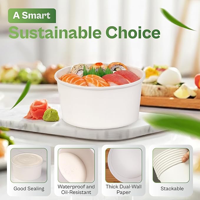 50-Pack 17 oz Paper Soup Containers With Lids – Disposable Soup Bowls To-Go, Leak-Proof, Microwavable & Freezer-Safe, Thick Dual-Wall Paper, SGS Tested to U.S. FDA 21 CFR PASS