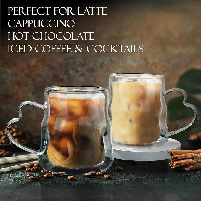 Joeyan Glass Mug 16.9oz, Double Wall Insulated Glass Coffee Mugs Set of 2 | - Image 6