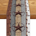Western Texas Table Runner, Rustic Farmhouse Brown Wooden Plank Cowboy Star by Unknown