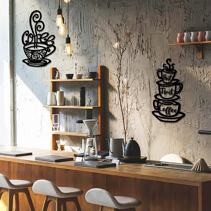 Oubasa Metal Pour Coffee Cup Wall Decor, Minimalist Cafe Themed - Image 2