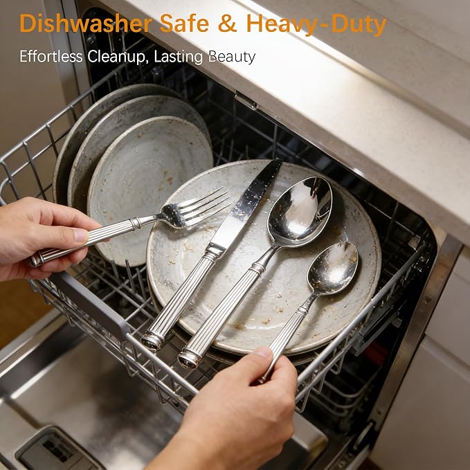 Silverware Set for 4 Morden Flatware Set 16 Pieces 18/10 Stainless Steel Unique Roman Column Handle Cutlery Utensil Sets for Home Restaurant Dishwasher Safe Tableware Set