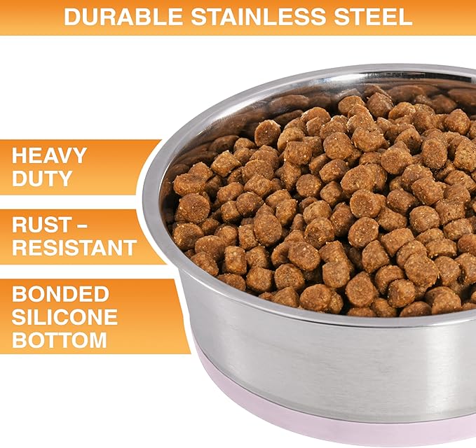 Neater Pet Brands Stainless Steel Dog Bowls with Non-Slip Rubber Bottom – 2 Cup (16 oz), Pink - Set of 2 Heavy Duty Metal Dog Bowls, Dishwasher Safe, Food or Water Bowl, Ideal for Small Dogs & Cats