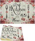 Retro Farmhouse Placemat Set, Romantic Pink Rose Floral Rural Plank Art Sketch Cutlery Knife Fork Inspirational Quotes Pattern Home Decor Linen Table Mats for Dining Room Kitchen Party (17x12in) x2P