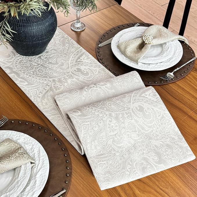 Jacquard Table Runner for Home Decor, 12x36 Inches, Milky White | Thick Table by ZIWUROAD