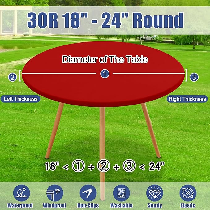 Round Spandex Tablecloth, Elastic Fitted Waterproof Tablecloths for 18"-24" Tables, Stretch Washable Picnic Table Cover for Camping, Dining, Indoor and Outdoor, Red