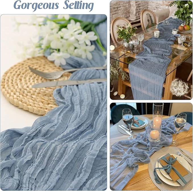 Dusty Blue 10FT Cheesecloth Table Runner Boho Gauze Fabric Table Runner Rustic - Image 6