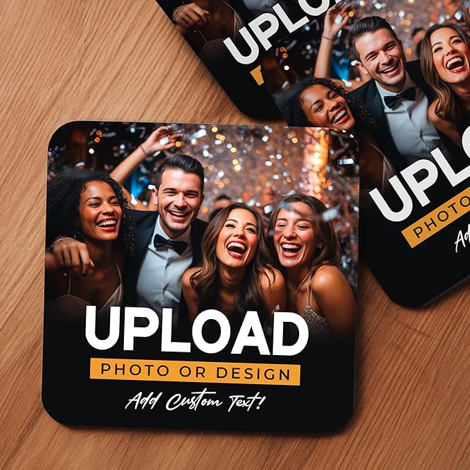 100 Pack Personalized Drink Coasters, Custom Cardboard Coasters with Photo and Text, Design Your Own Coaster for Events, Parties, Bars, and Unique Gifts, 3.95" Round