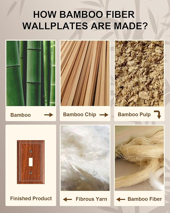 6-Pack Single Toggle Light Switch Cover Plate, Durable Natural Bamboo Fiber Decorative Switch Plate Covers, Wood Grain 1 Gang Wall Plate, Corrosion Resistant