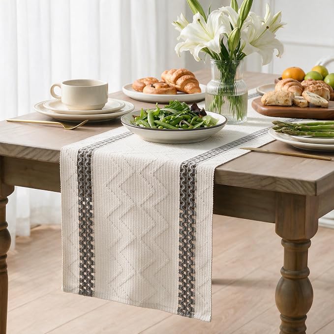 Artoid Mode Dark Grey Stripe Woven Rustic Table Runner 12x60 Inch | Holiday - Image 3