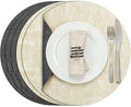 Myir JUN Round Placemats, Dual Sided Faux Leather Place Mats Set of 6 Indoor/Outdoor Non-Slip Washable Table Mats (Gray Cream-White, Set of 6)