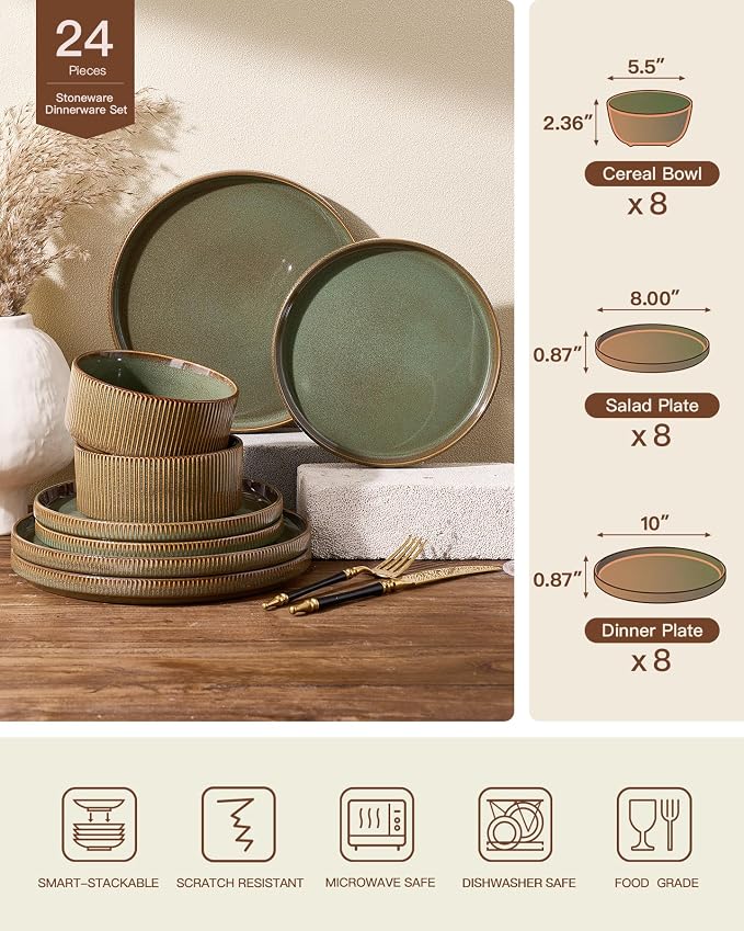 Stoneware Dinnerware Sets, Reactive Glaze Dishes Set - Image 7