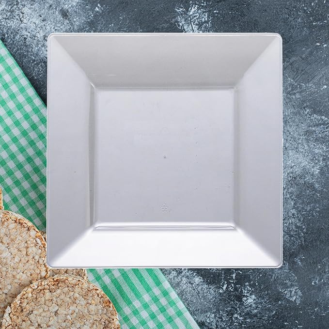 Smarty Had A Party 120 Elegant Disposable Plastic Dinnerware, 9.5" Heavy Duty Fancy Square Clear Plates for Parties and Events, Durable Supplies for All Occasions