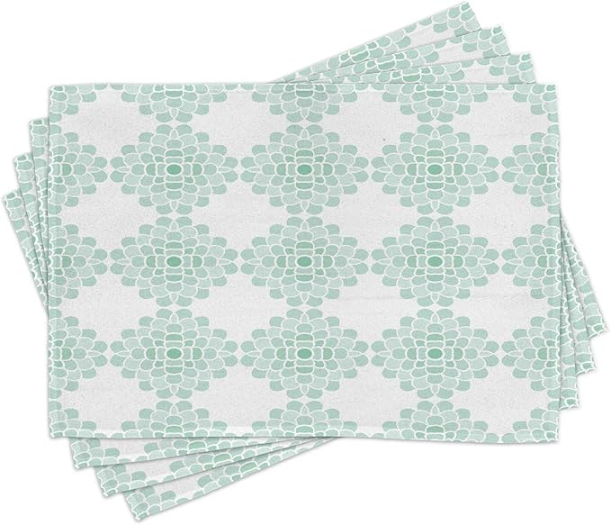Ambesonne Floral Place Mats Set of 4, Abstract Horizontal Lines Geometric Bold Thin Stripes Ocean Themed Illustration, Washable Fabric Placemats for Dining Table, Standard Size, Seafoam White