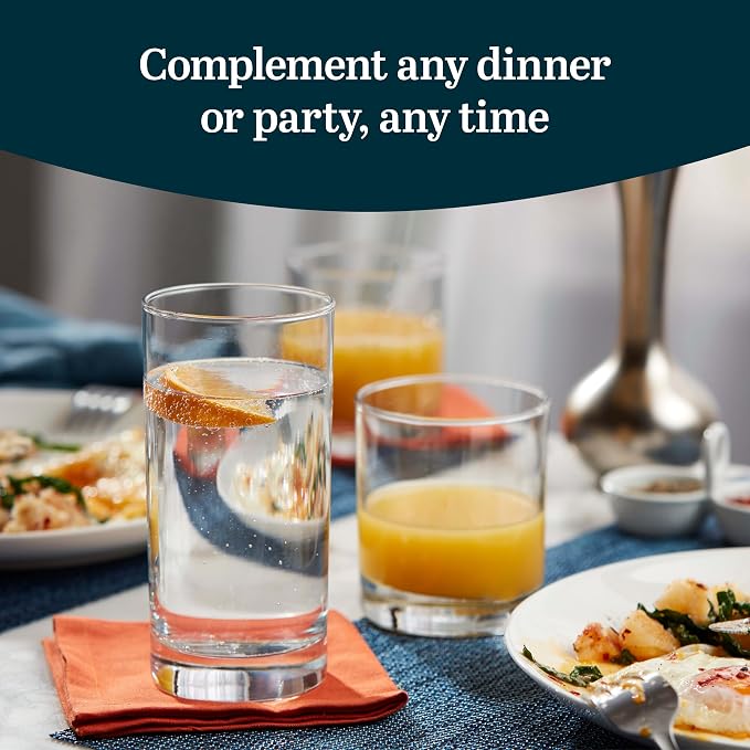 Province Tumbler & Rocks Drinking Glasses Set of 16, Tall Glass Cups | 15.2 oz - Image 2