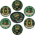 Lucky Coasters for Drinks with Holder Round Leather Coasters Set of 6 Cups Mugs Mat Pad for Home Kitchen Bar