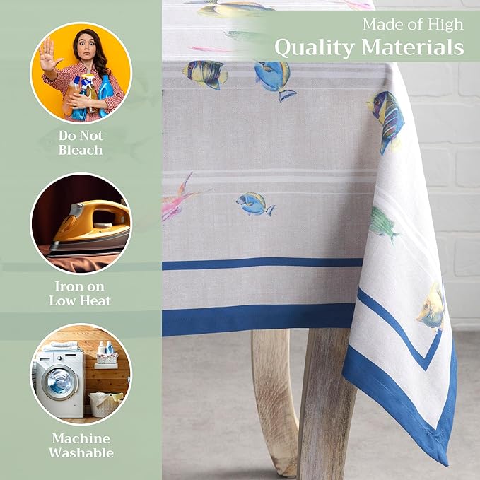 Maison d' Hermine Table Cloth Rectangle Table 100% Cotton 60 x 108 Inches Tablecloth Reusable Decorative for Dining Room Farmhouse Home Valentines Day Decorations Spring Summer - Poisson