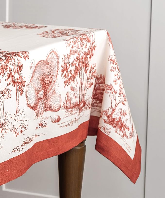 Maison d' Hermine Table Cloth Rectangle Table 100% Cotton 60 x 120 Inches Fall Tablecloth Reusable Everyday Use for Thanksgiving Christmas Decorations Dining Farmhouse Party (Holy Jouy - Red)