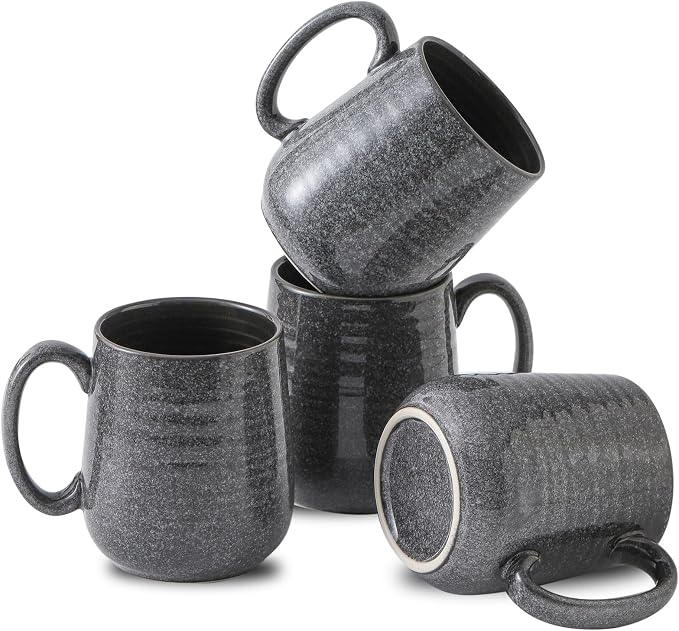 Hasense Dark Grey Coffee Mugs Set of 4, 12oz Ceramic Coffee Cups, Latte Mug by Hasense