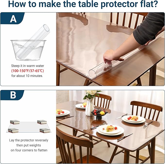 Clear Table Cover Protector Rectangle 42 x 78 Inch, 2.0mm Transparent Plastic Table Protector Waterproof, Anti-Scratch Clear Desk Mat for Office Desktop Dresser Dining Table, FDA Compliant