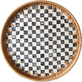 Round Rattan Tray with Mother of Pearl Inlay, Wooden Base | Coffee Table by Unknown