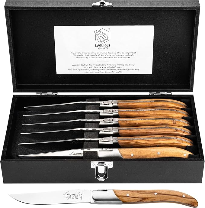 Laguiole Style De Vie Steak Knives, Luxury Line, 6 Pieces, Olive Wood, in by laguioleStyledeVie