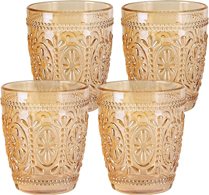 abrwyy Amber Glassware set of 4 Vintage Drinking Glasses, 9.5oz Amber Heavy by abrwyy